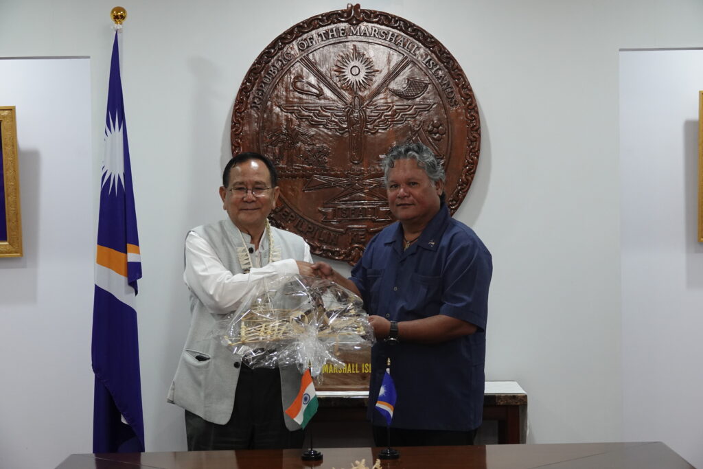 Acting President Wilbur Heine receives a Courtesy visit from Minister Dr. Rajkumar Ranjan Signh, Minister of State for External Affairs of the Republic of India